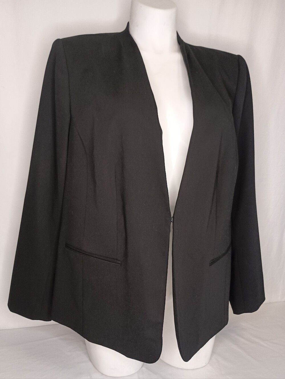 Liz Claiborne Career Women's Size 20W Collarless Blazer Black Dressy Minimalist - Picture 3 of 11